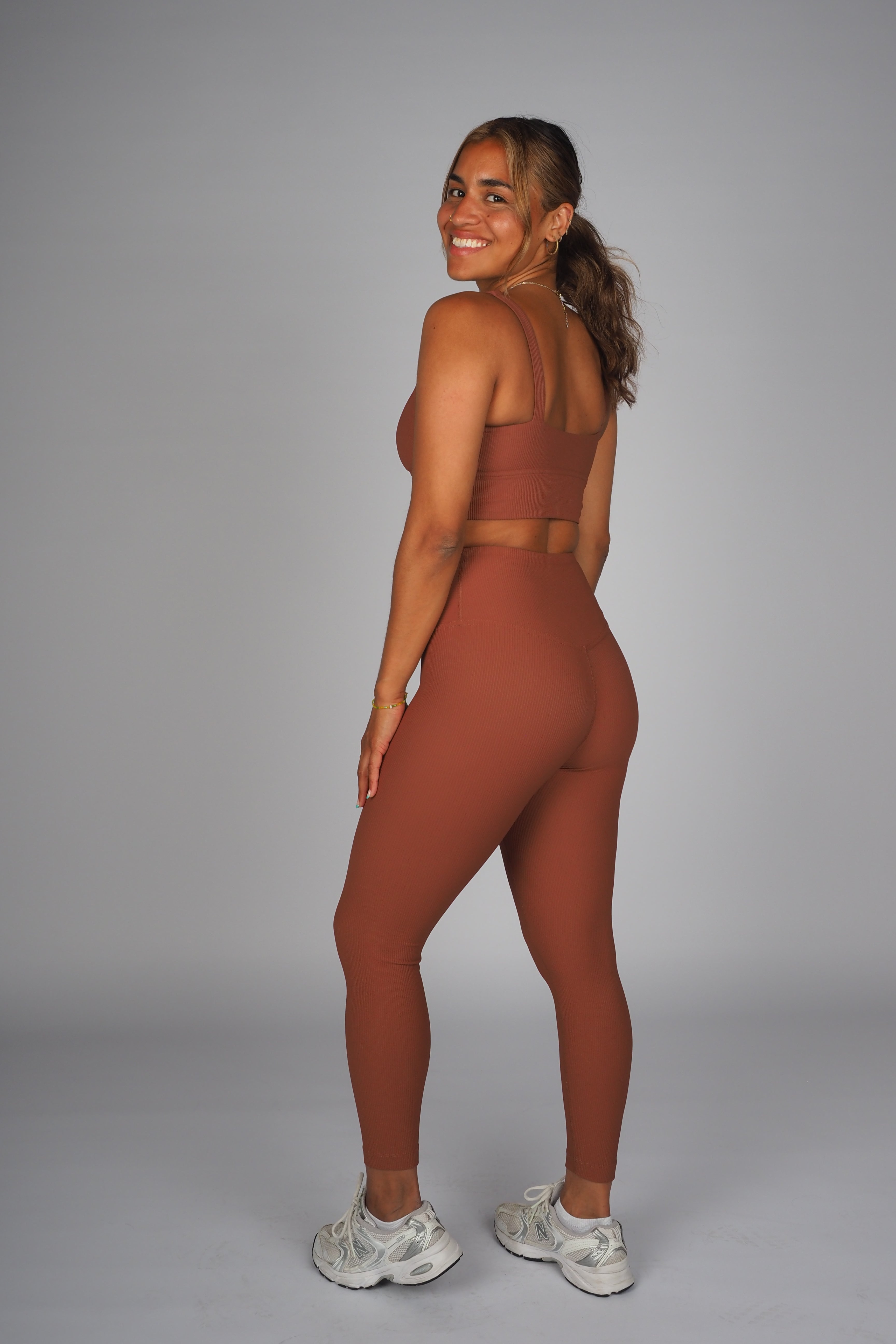 Ribbed Addiction Tights - Bronze Brown